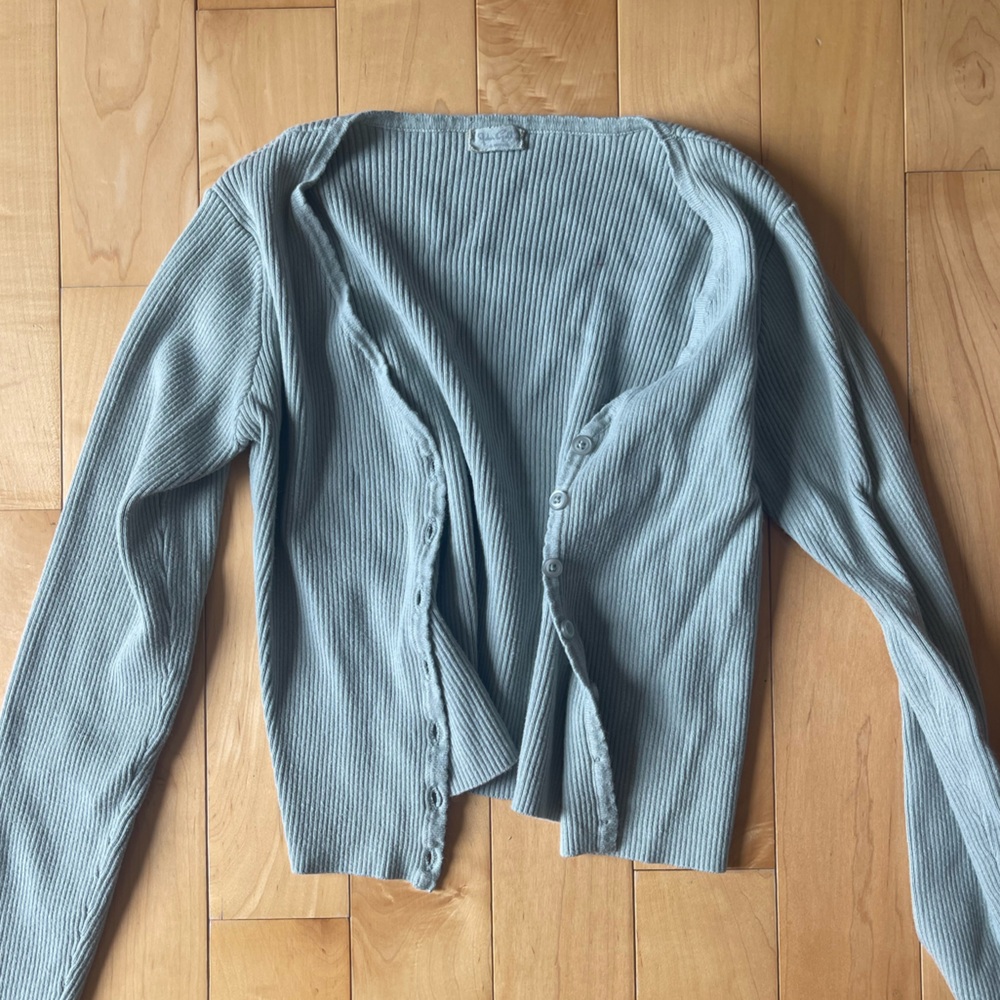 John Galt Light Green Ribbed Cardigan